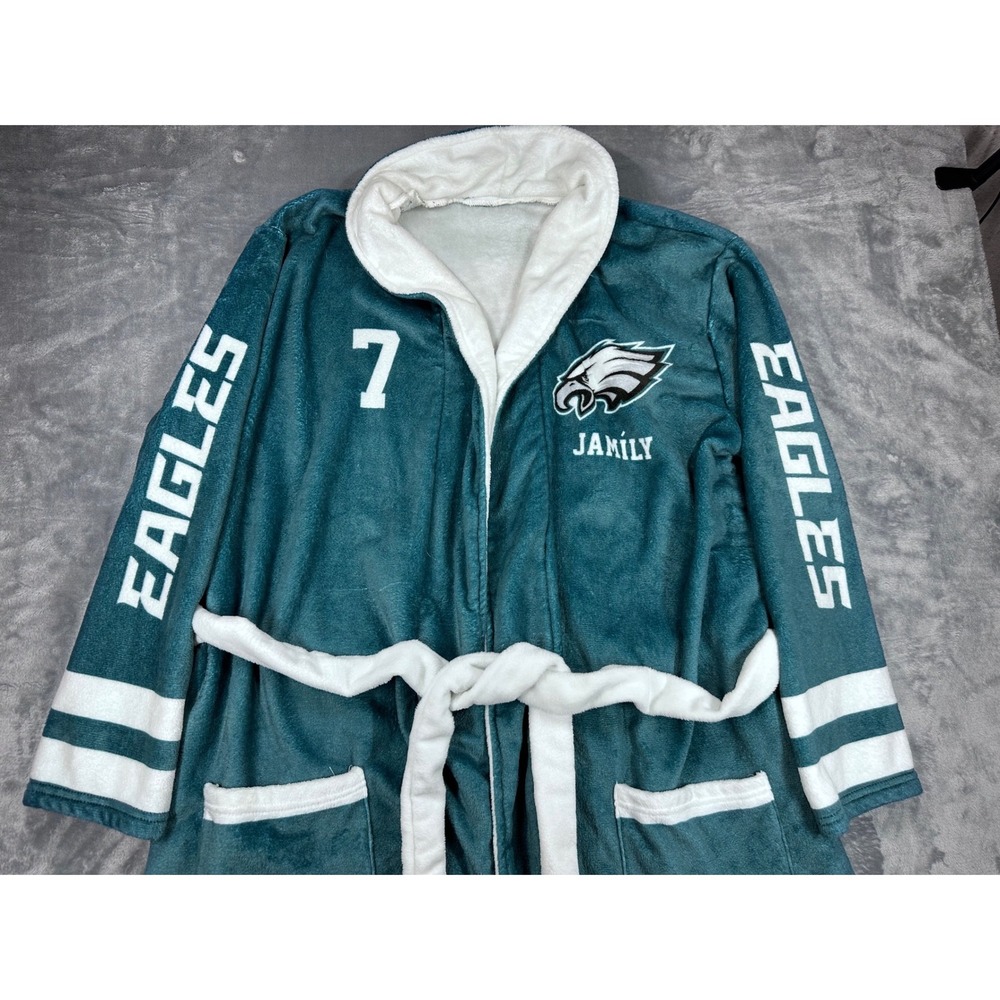 Philadelphia Eagles NFL Plush Fleece Bathrobe Green White Size L XL‎ No 7 Jamily